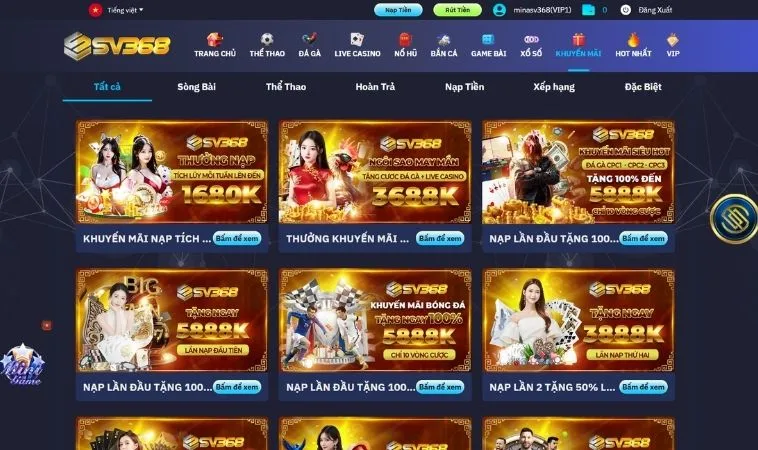 Đa dạng các chương trình khuyến mãi SV368 hấp dẫn tặng người chơi