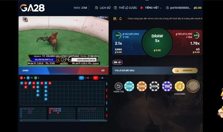 Chinh Phục Đấu Trường Đá Gà GA28 Tại SV368 Với Mẹo Cược Hay 2 Giao diện đặt cược sảnh Đá Gà GA28 Tại SV368