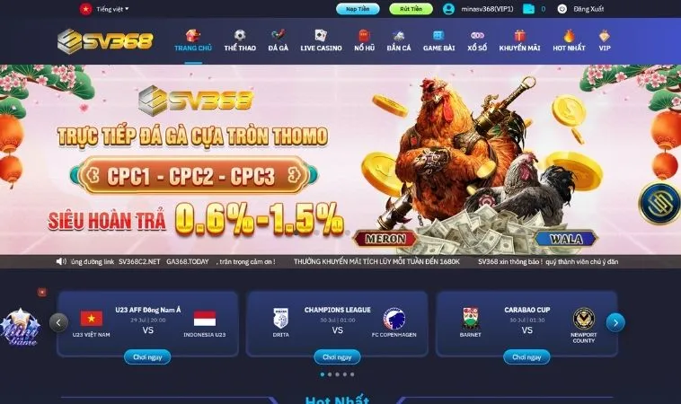 Giao diện trang chủ nhà cái SV368