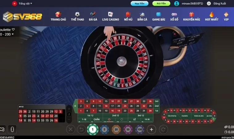 Giao diện chơi Roulette SV368